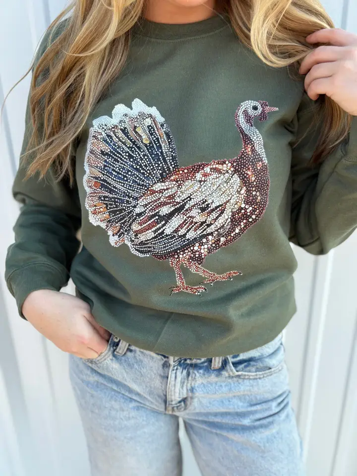 FAUX RHINESTONE TURKEY SWEATSHIRT
